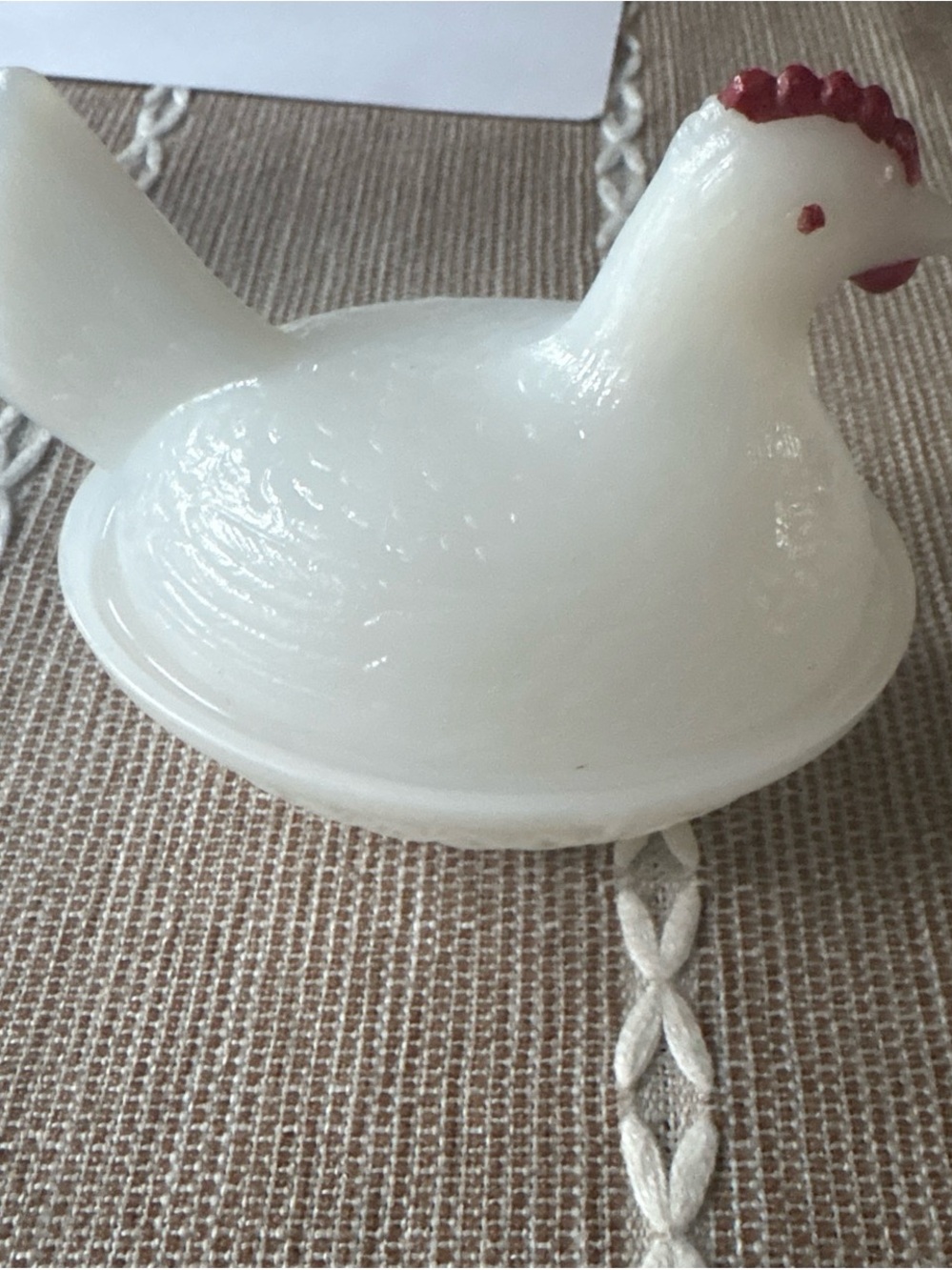 Milk Glass Hen on Nest Dish with Red Comb